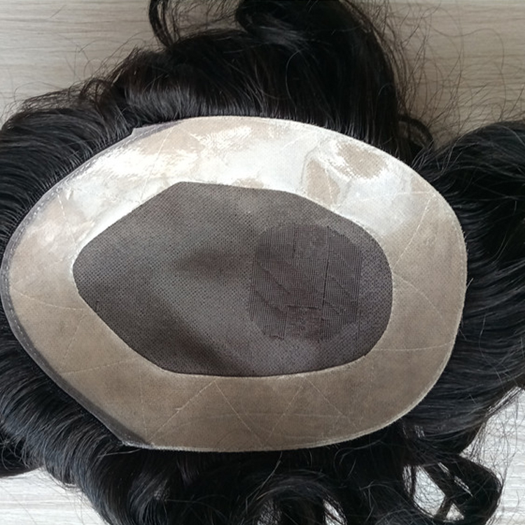 Mens Real Hair Wigs Toupee Mono With NPU Base Human Hair Toupee   LM446